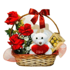 Cesta Rosas, Ursinho e Bombons