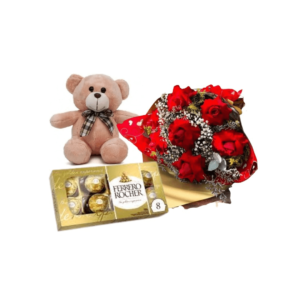 Buque de Rosas com Ursinho e Bombons
